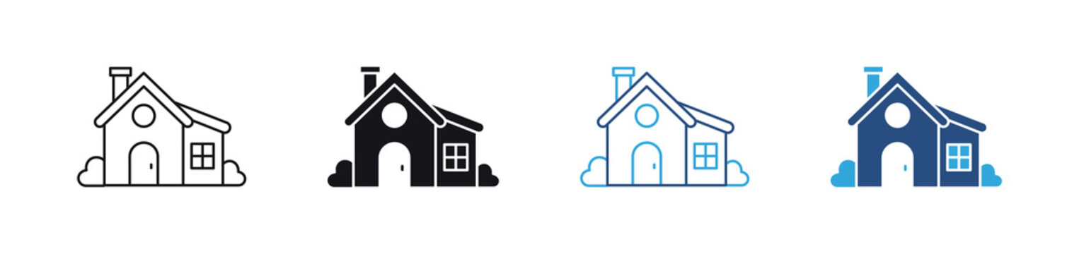 Neighborhood icon set .  Community housing and residential area concept. Outline, glyph, colored line and flat style. Vector illustration.