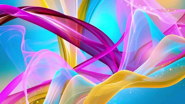 Bright colors moving in swirling patterns inside a digital background with various shapes and colors. Animated swirling shapes in various colors. Design effect