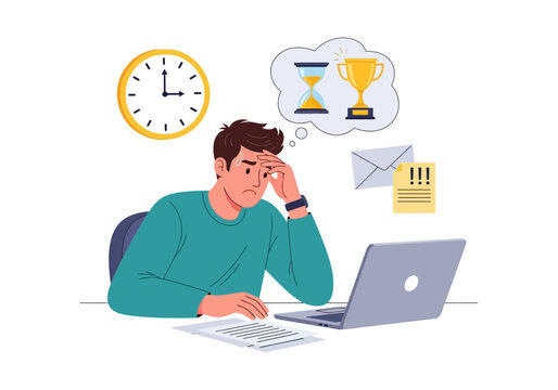 Stressed businessman working on laptop with deadline pressure