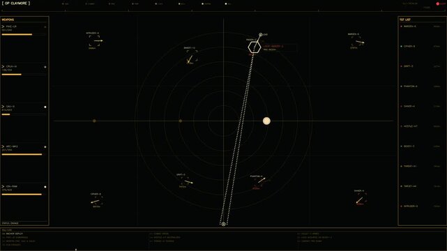 Tactical military HUD interface with radar tracking telemetry and weapon systems status display