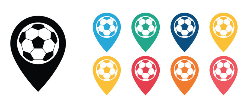 Soccer football map location markers stadium sports match event tracking systems interface icons for analytics scores and team performance visualization
