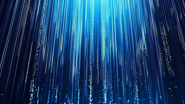 Blue light beams and particle streams forming a dynamic technological background