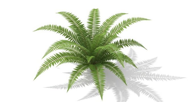 Lush Green Fern Plant Isolated on White Background with Soft Shadow - 3D Illustration for