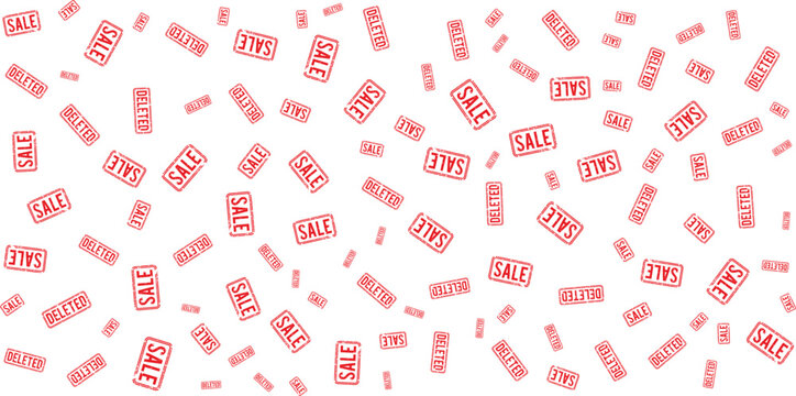 Sale and deleted labels pattern red stamps on transparent background