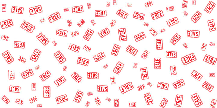 Red sale and free offer stamps pattern on transparent background