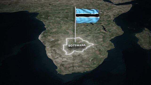 Botswana Map Animation with 3D Waving of Botswana National Flag and Glowing Border Animation on World Map