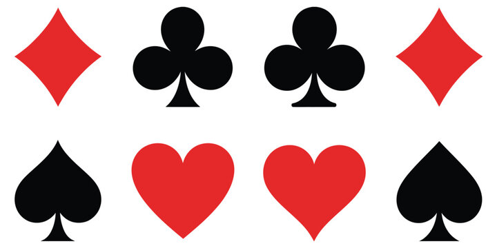 Playing cards icon set, poker flat card suits symbols collection, vector illustration representing gambling culture, casino gaming elements, seamless pattern design, wallpaper decoration, and modern 