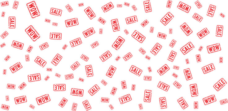 Red sale and wow stamp pattern on transparent background