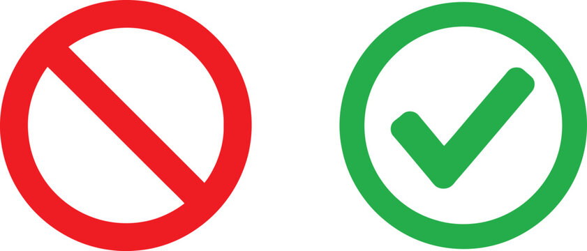 Positive and negative circular icons with check and prohibition symbols Vector