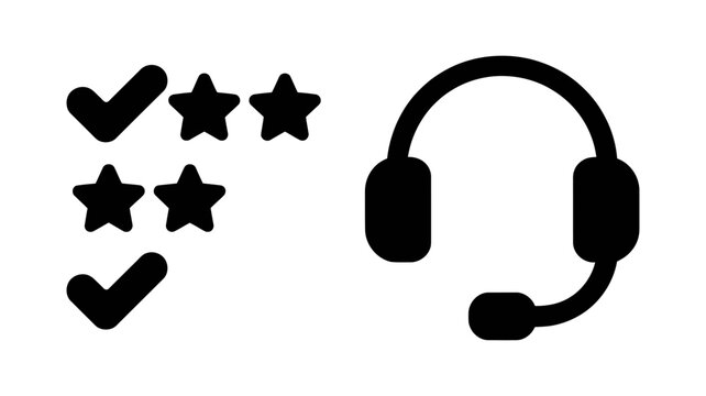 Customer feedback and support headset icon with stars and checkmarks feedback customer microphone operator