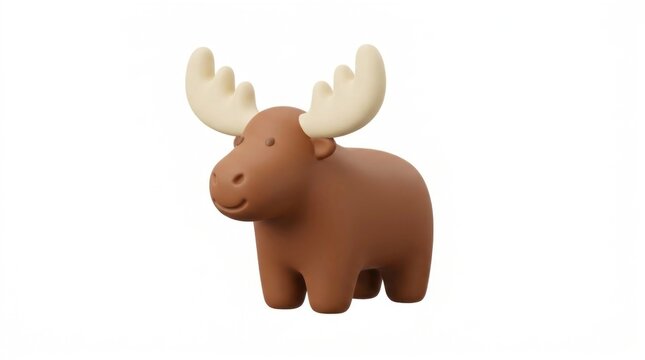 Minimalist 3D Moose Figurine Isolated on a White Background.