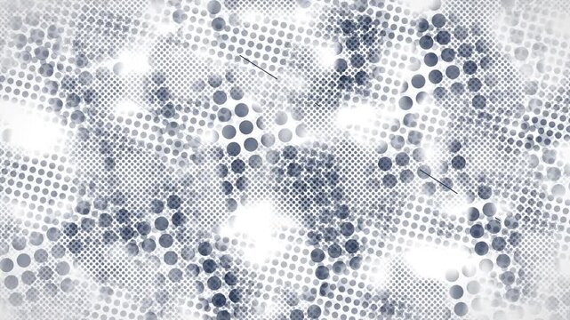 An inverse blueprint halftone grunge overlay featuring aggressive screen-printed navy blue dots, heavy boiling noise, and distressed analog streaks on a pure white background in a 4K loop.