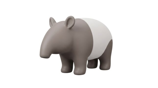 Minimalist 3D Render of a Malayan Tapir Figurine Isolated on White