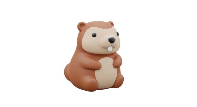 Cute 3D Cartoon Beaver Isolated on White Background