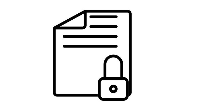 Animated secure document icon featuring a locked padlock representing confidential files, encrypted data, and secret dossiers.
