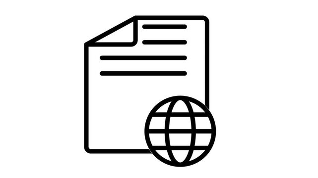 Animated global strategy document icon featuring a spinning earth globe for international business and worldwide network reports.