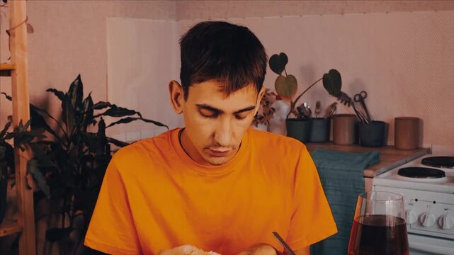 a man is preparing a salad.
