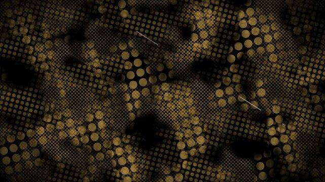 A rich gold foil halftone grunge overlay featuring aggressive metallic screen-printed dots, heavy boiling noise, and distressed analog streaks on a pure black background in a 4K loop.