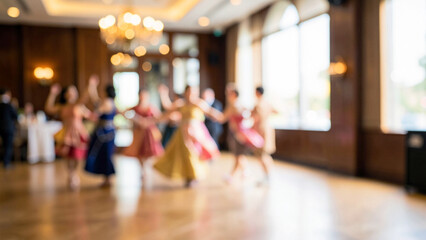 Fototapeta premium Elegant group dancing at a festive indoor celebration