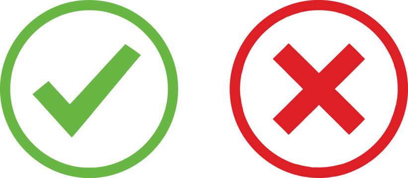 Checkmark and cross symbol icons in green and red circles Vector