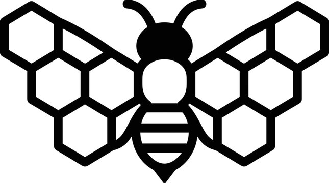 Stylized Bee with Honeycomb Wings Icon.