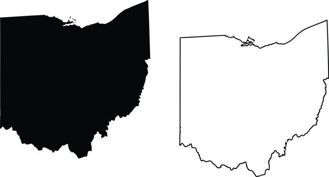 Ohio state outline map with black and white versions Vector