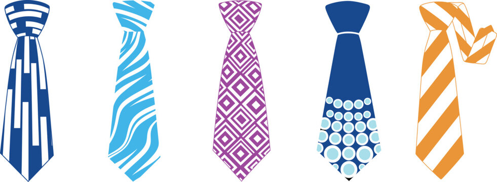 Collection of five unique patterned ties for fashion and business wear vector illustration,