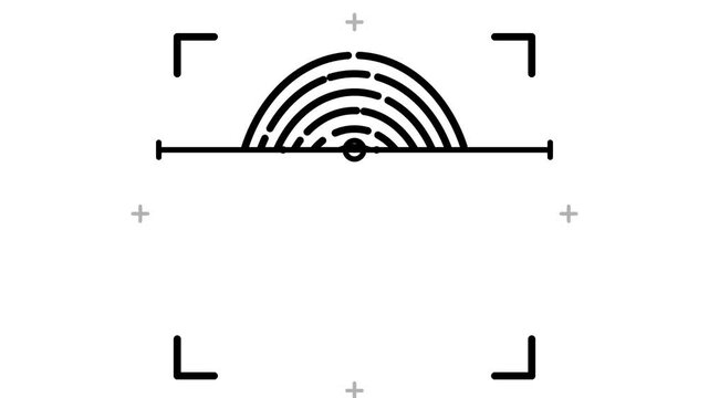 Animated biometric fingerprint scanner featuring detailed broken ridges and a sweeping high-tech laser bar for cyber security identity verification.