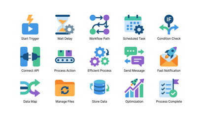 Fototapeta premium Workflow and process icons representing automation and system tasks