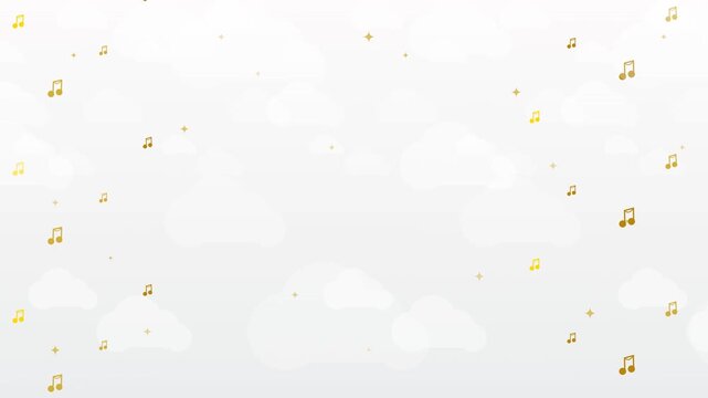 Animated elegant gold and cream background featuring floating musical notes, soft clouds, and twinkling stars for jazz nights and concerts.