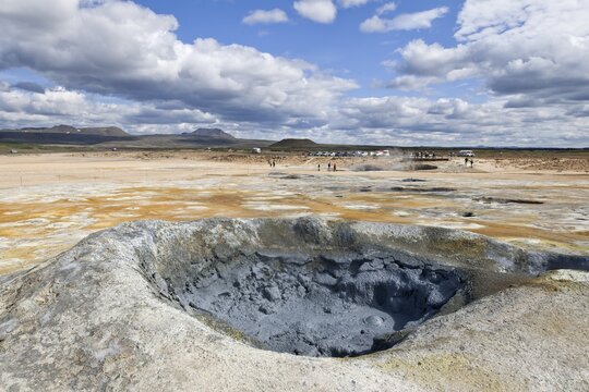 Hot mud spring, Hveraroend geothermal area at the foot of the N&aacute;mafjall volcano, Myvatn, Iceland, Europe