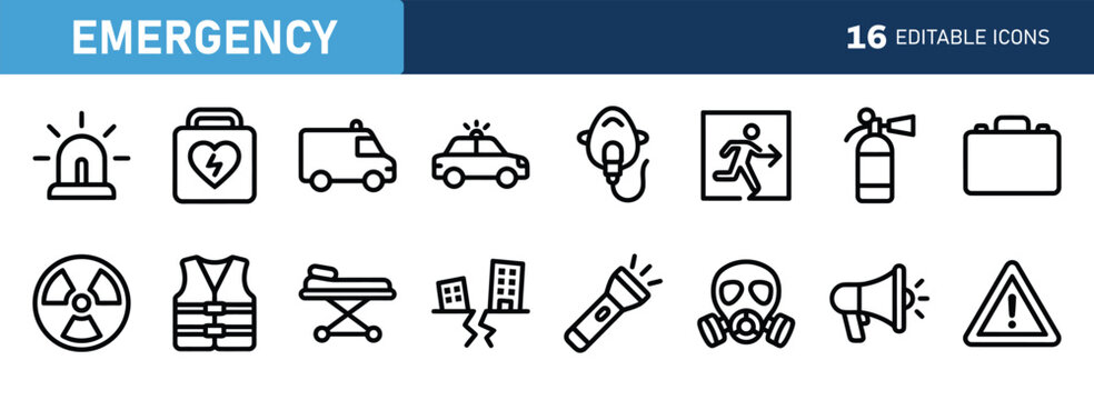 Emergency icon set. Editable line icons. Vector illustration.