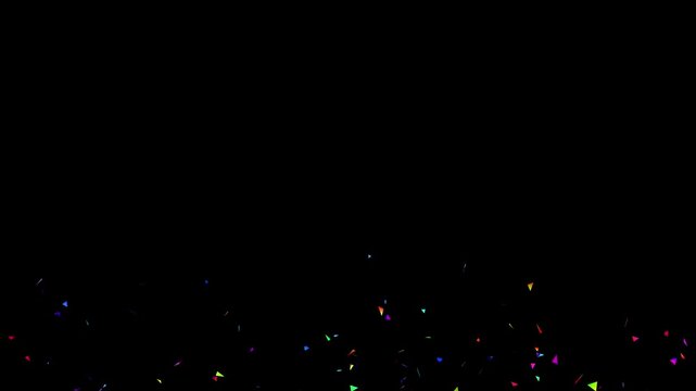Slow motion of flying coloured confetti isolated on black background. Filmed on high speed cinema camera. festive holiday salute with alpha matte for professional cgi scenes. New year celebration. 4k