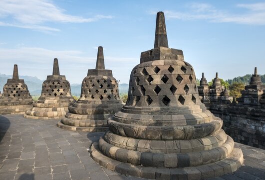 Temple complex Borobudur, Stupas, Borobudur, Yogyakarta, Java, Indonesia