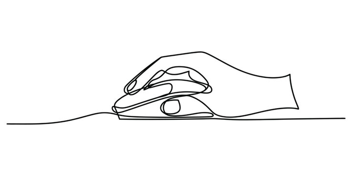 Continuous single line drawing of a hand using a computer mouse