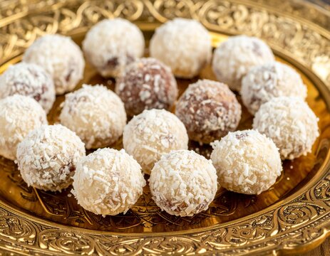 Orientalische Dattel-Pralinen mit Kakao und Kokosraspeln