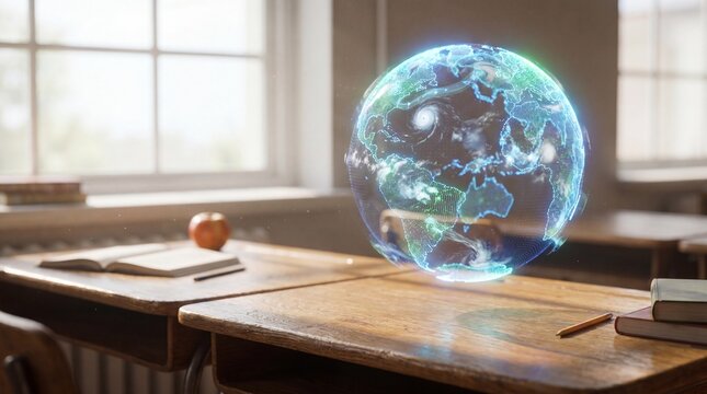 Holographic globe on a school desk
