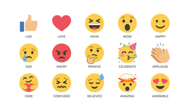 Emoji reaction icons arranged in grid on white background