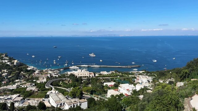 view of beautiful Marina Grande habour from above, Capri island, Italy, web banner format