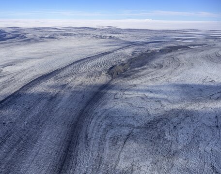 Aerial view of structures of Vatnaj&ouml;kull glacier, Austurland, Iceland