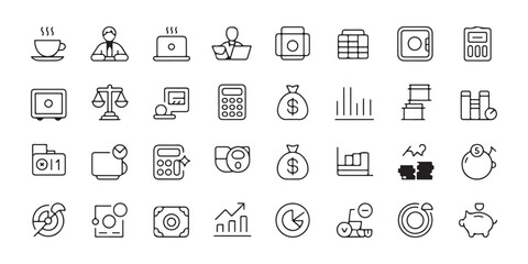 Fototapeta premium Outline Icons for Business, Finance, and Economic Analysis