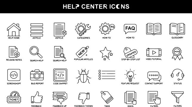 Help center icons and symbols.