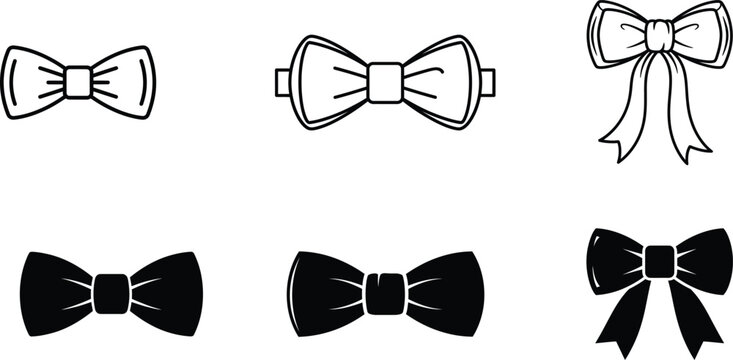 Silhouette bow tie illustrations in black and white