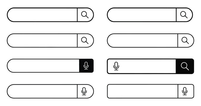 Search icons vector illustration collection with magnifier symbols for online search, discovery tools and user interface design concepts.