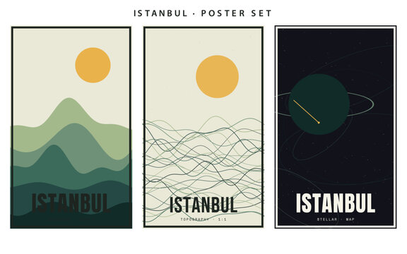 Istanbul Poster Triptych Minimalist Landscape Art Print Set