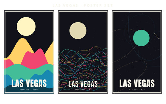 Las Vegas Poster Triptych Abstract Minimalist Art Prints Set