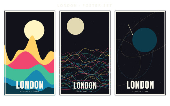 London Poster Triptych Abstract Minimalist Night Art Prints Set
