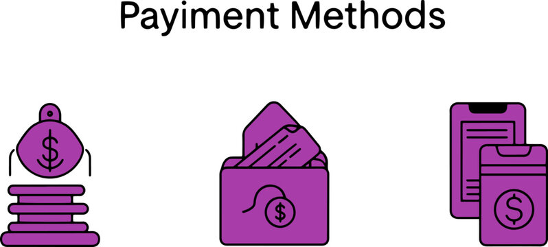 Purple icons of payment methods.