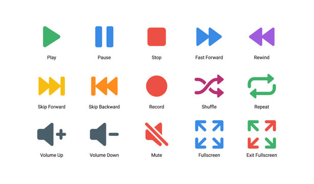 Media control icons grid showing playback and volume symbols