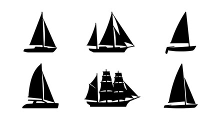 Six Silhouette Sailboat Icons, Nautical Vector Set, Maritime Vessel Graphics © ImageScape